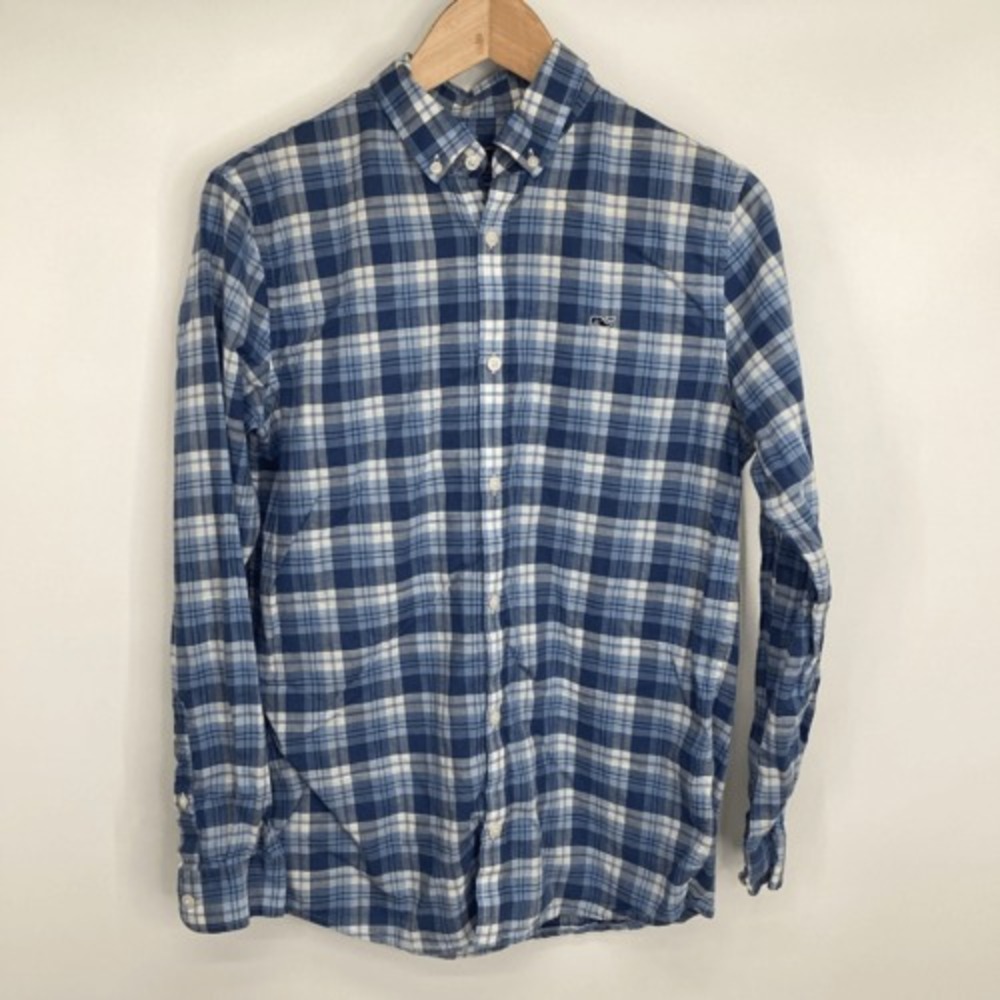 Boys Vineyard Vines 100% Cotton Plaid Button Down Whale Shirt XL‎
